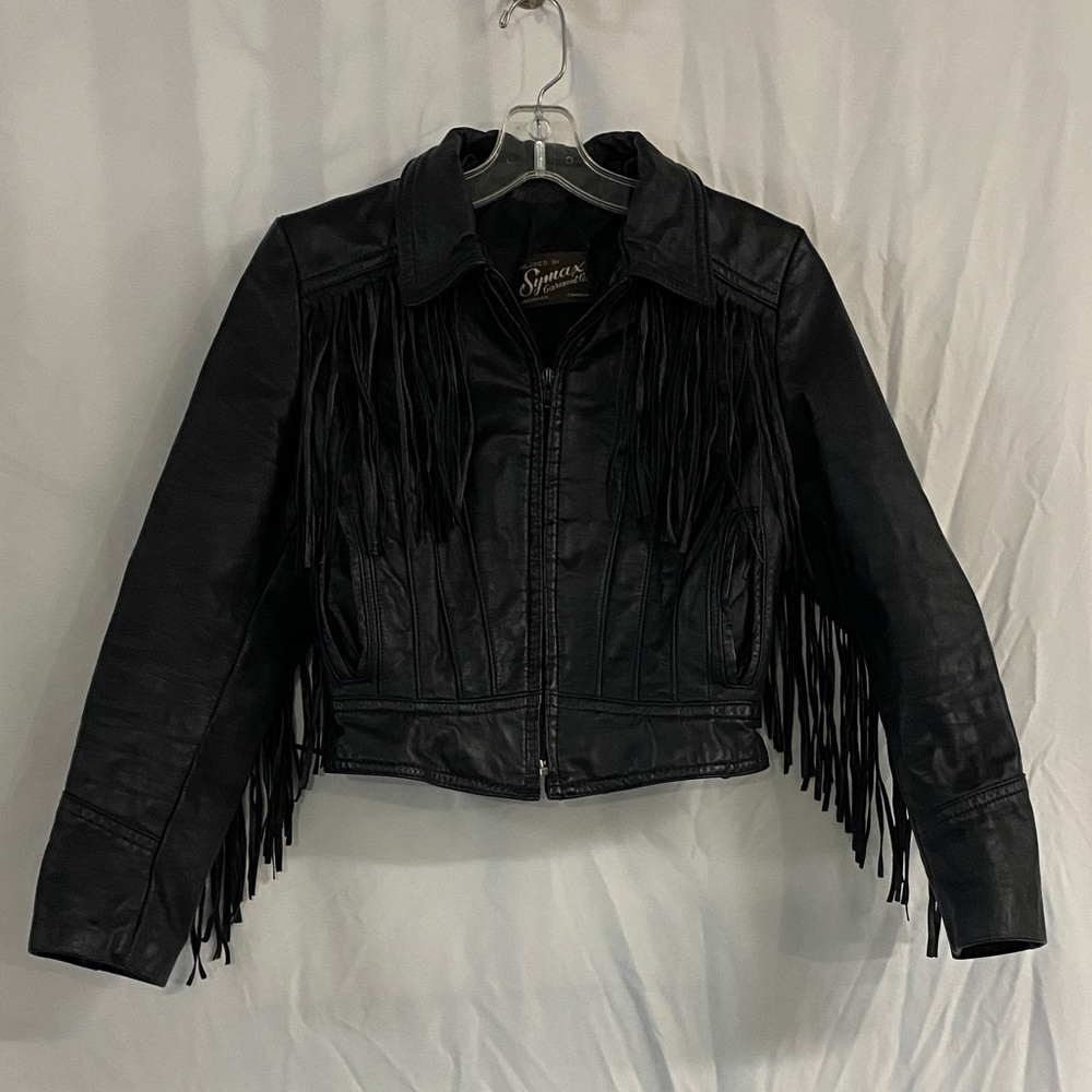 Fringed Black Leather Symax Garment Co. Jacket -